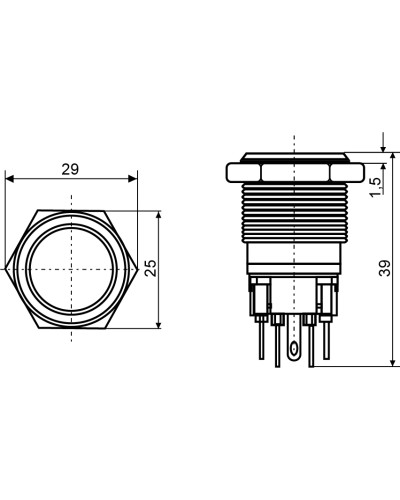 TYJ 22-271 Кнопка металлическая плоская с подсветкой, 1NO+1NC, зеленая 220V.