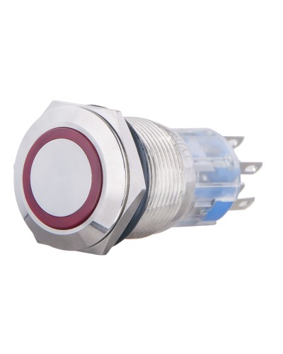 TYJ 19-272 Кнопка металлическая плоская с подсветкой, 2NO+2NC, красная 220V.