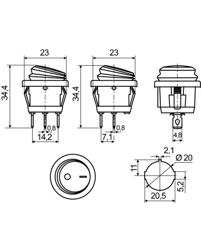 KCD1-5-101NW GR/B 220V Переключатель 1 клав.круглый влагоз. зеленый с подсветкой