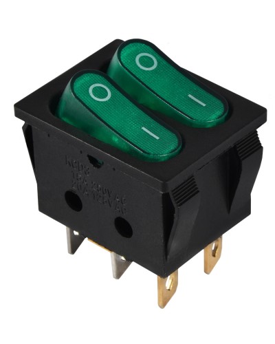 KCD2-5-2101N GR/B 220V Переключатель 2 клав. зеленый с подсветкой
