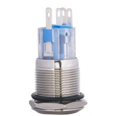 TYJ 19-271 Кнопка металлическая плоская с подсветкой, 1NO+1NC, желтая 24V.