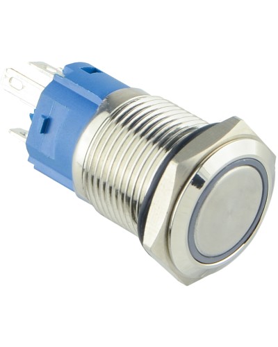 TYJ 16-261 Кнопка металлическая плоская с подсветкой, 1NO+1NC, зеленая 220V.