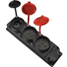 Колодка каучуковая 3Р+РЭ с защитными крышками трехместная (2×25А/1×16A*2P+PE) IP44