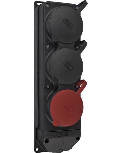 Колодка каучуковая 3Р+РЭ с защитными крышками трехместная (1×25А/2×16A*2P+PE) IP44