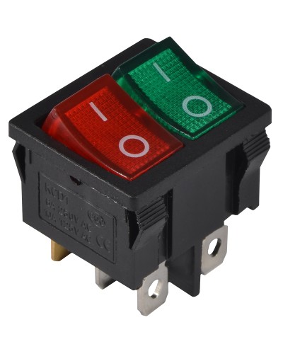 KCD1-6-2101N GR+R/B 220V Переключатель 2 клав. зеленый+красный с подсветкой