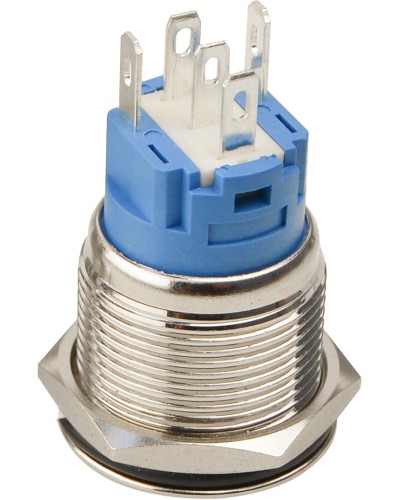 TYJ 19-271 Кнопка металлическая плоская с подсветкой, 1NO+1NC, зеленая 12V.