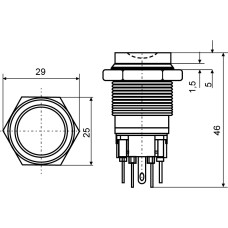 TYJ 22-321 Кнопка металлическая с выступом с фикс., 1NO+1NC.