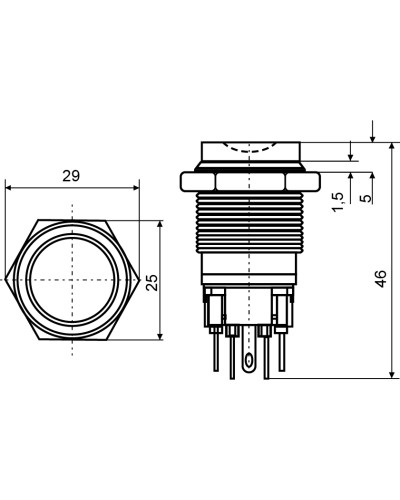 TYJ 22-321 Кнопка металева звиступом з фікс., 1NO+1NC.