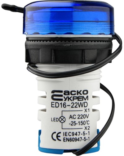 Круглий цифровий вимірювач температури ED16-22WD -25С - 150С (синій)