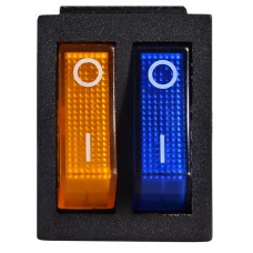 KCD2-2101N BL+YL/B 220V Переключатель 2 клав. желтый+синий с подсветкой