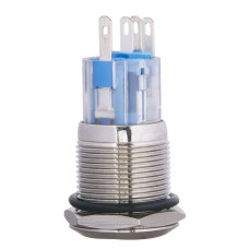 TYJ 19-271 Кнопка металлическая плоская с подсветкой, 1NO+1NC, зеленая 220V.