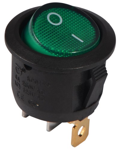 KCD1-5-101N GR/B 220V Переключатель 1 клав. круглый зеленый с подсветкой