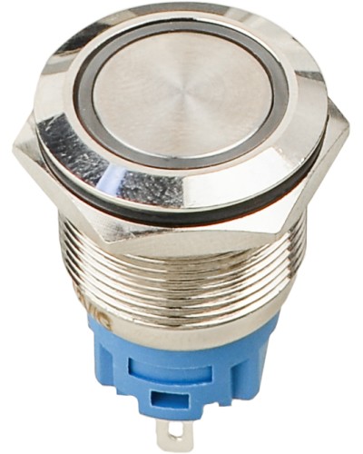 TYJ 19-271 Кнопка металлическая плоская с подсветкой, 1NO+1NC, зеленая 12V.