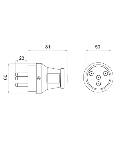 Вилка каучуковая 3Р+РЭ 25А IP44
