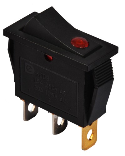 KCD3-101EN R/B 220V Переключатель 1 клав. красный с подсветкой (точечным)