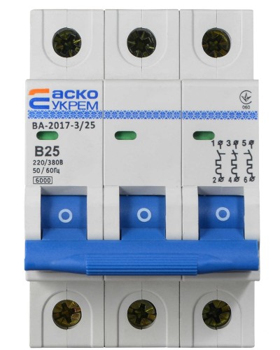 Автоматический выключатель УКРЕМ ВА-2017/B 3р 25А АСКО