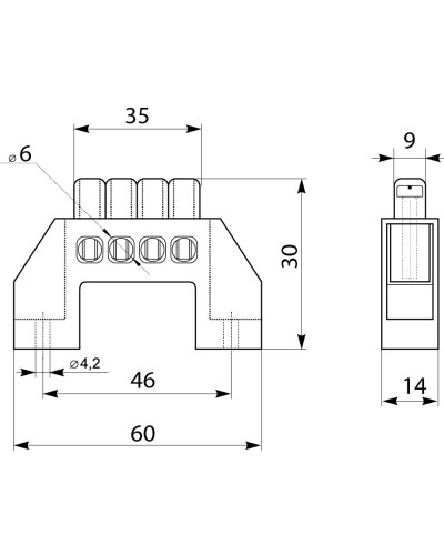Нулевая шина в пластиковом корпусе BC-6A 4 отв. (6*9)