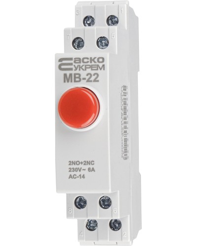 Модульная кнопка без фиксации 2NO+2NC 230V АС МВ-22 красная