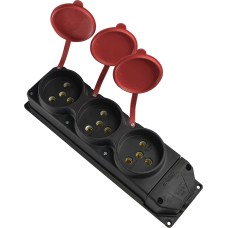 Колодка каучуковая 3Р+РЭ с защитными крышками трехместная (3×25А) IP44