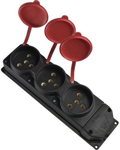 Колодка каучуковая 3Р+РЭ с защитными крышками трехместная (3×25А) IP44