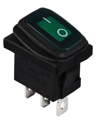 KCD1-2-101NW GR/B 220V Переключатель 1 клав. влагоза. зеленый с подсветкой