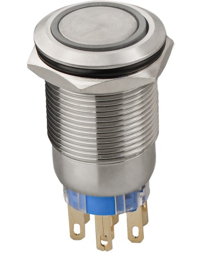 TYJ 19-272 Кнопка металлическая плоская с подсветкой, 2NO+2NC, красная 12V.