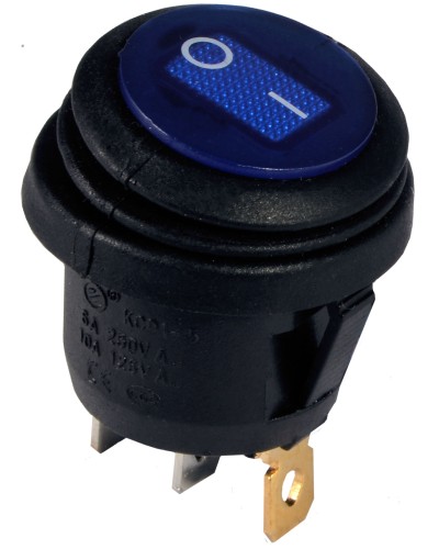 KCD1-5-101NW BL/B 220V Переключатель 1 клав.круглый влагоз. синий с подсветкой