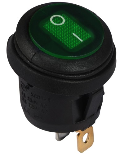 KCD1-5-101NW GR/B 220V Переключатель 1 клав.круглый влагоз. зеленый с подсветкой
