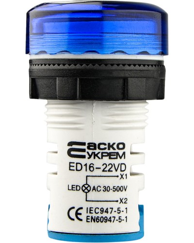 Круглый цифровой измеритель напряжения ED16-22VD 30-500В АС (синий)