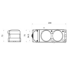 Колодка каучуковая 3Р+РЭ с защитными крышками двухместная (2×25А) IP44