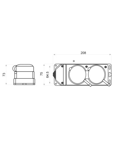 Колодка каучуковая 3Р+РЭ с защитными крышками двухместная (2×25А) IP44