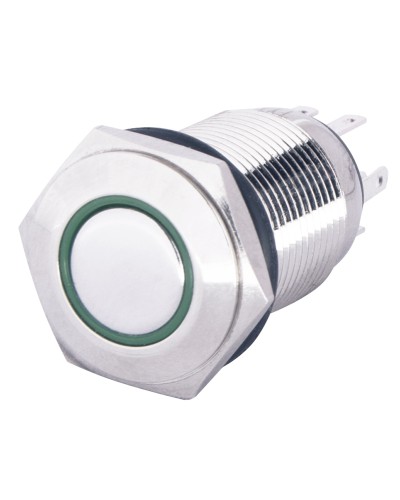 TYJ 16-261 Кнопка металлическая плоская с подсветкой, 1NO+1NC, зеленая 220V.