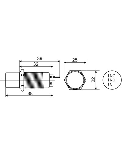 TY 19C-X11/2 Кнопка металева поворотна 2-о поз 1NO+1NC.