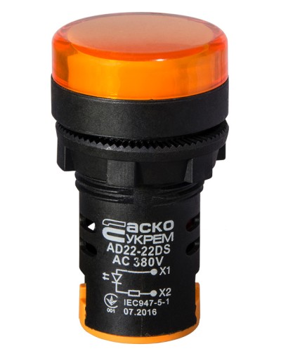 Сигнальная арматура AD22-22DS желтая 380V АC
