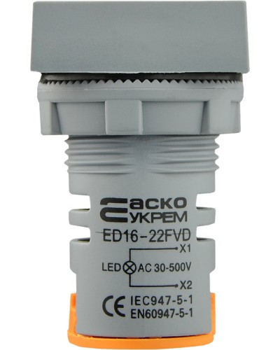 Квадратный цифровой измеритель напряжения ED16-22FVD 30-500В АС (желтый)