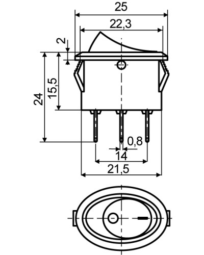 KCD1-9-101N R/B 220V Переключатель 1 клав. овал. красный с подсветкой
