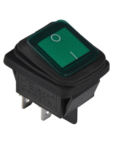 KCD2-201NW GR/B 220V Переключатель 1 клав. влагоза. зеленый с подсветкой