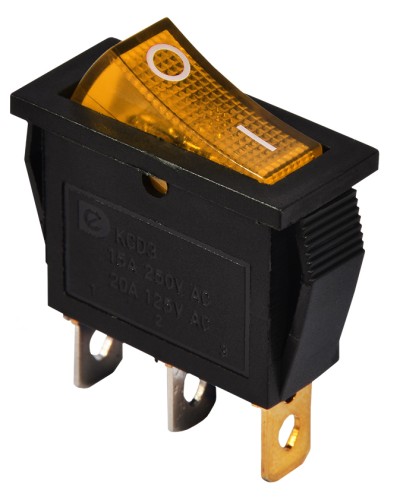 KCD3-101N 220V YL/B Переключатель 1 клав. желтый с подсветкой