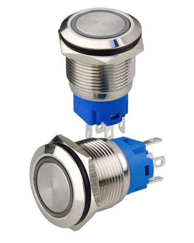 TYJ 19-271 Кнопка металева пласка з підсвічуванням, 1NO+1NC, червона 12V.