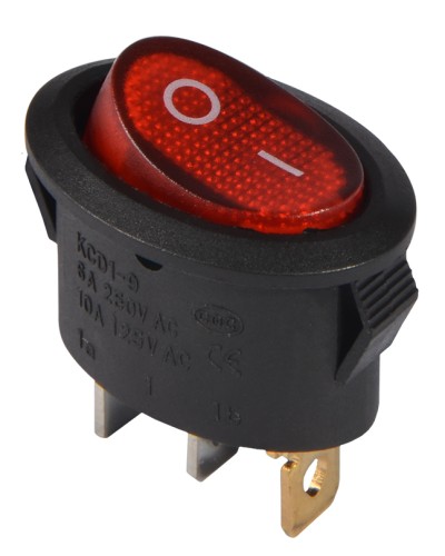 KCD1-9-101N R/B 220V Переключатель 1 клав. овал. красный с подсветкой