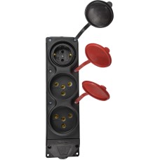 Колодка каучуковая 3Р+РЭ с защитными крышками трехместная (2×25А/1×16A*2P+PE) IP44