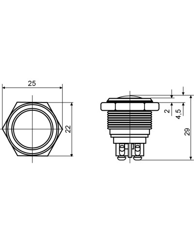 TY 19-231A Scr Кнопка металлическая выпуклая, (винтовое соединение), 1NO.