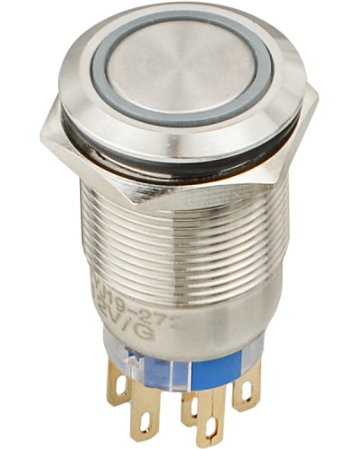 TYJ 19-272 Кнопка металева пласка з підсвічуванням, 2NO+2NC, зелена 12V.