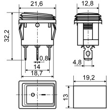 KCD1-2-101NW GR/B 220V Переключатель 1 клав. влагоза. зеленый с подсветкой