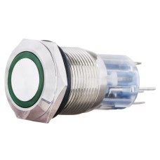 TYJ 19-271 Кнопка металлическая плоская с подсветкой, 1NO+1NC, зеленая 24V.