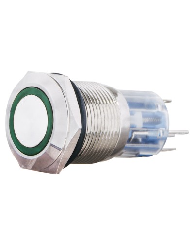 TYJ 19-271 Кнопка металлическая плоская с подсветкой, 1NO+1NC, зеленая 24V.