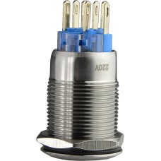 TYJ 19-272 Кнопка металлическая плоская с подсветкой, 2NO+2NC, зеленая 220V.