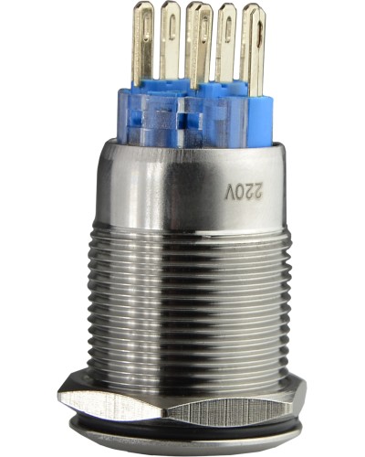 TYJ 19-272 Кнопка металлическая плоская с подсветкой, 2NO+2NC, зеленая 220V.