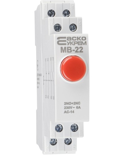 Модульная кнопка без фиксации 2NO+2NC 230V АС МВ-22 красная