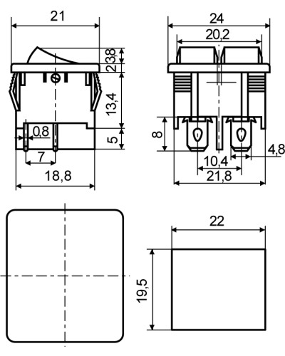 KCD1-6-2101N R/B 220V Переключатель 2 клав. красный с подсветкой